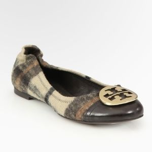 Tory Burch Serena Ballet Flats Wool Leather Plaid